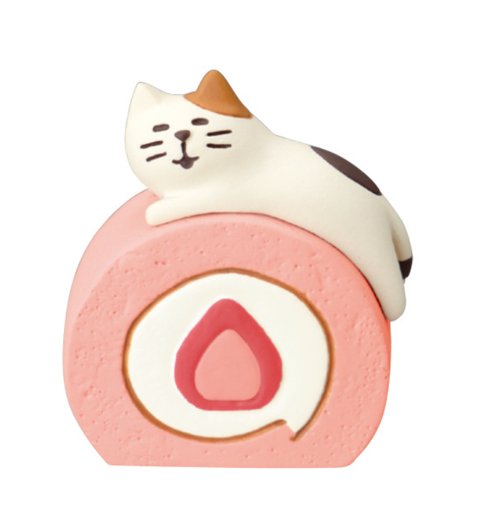 Strawberry Swiss Roll Cat Figurine 🍓🍰🐱